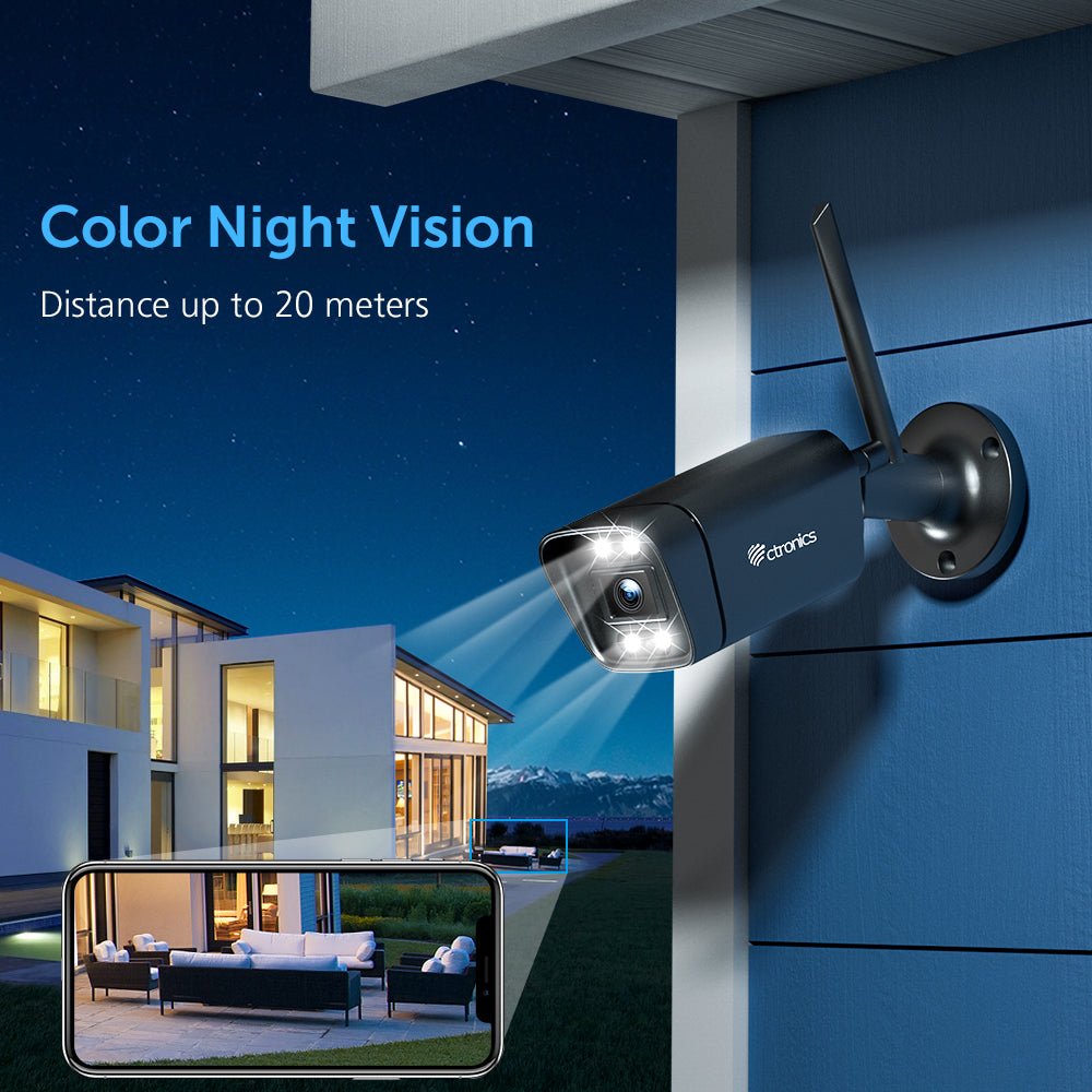 2K 4MP Security Bullet Camera with Human Detection 20M Color Night Vision for IP66 weatherproof outdoor - Ctronics