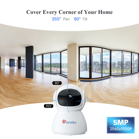 5MP PTZ Indoor Security Camera Ctronics CCTV WiFi Surveillance Camera with Auto Tracking